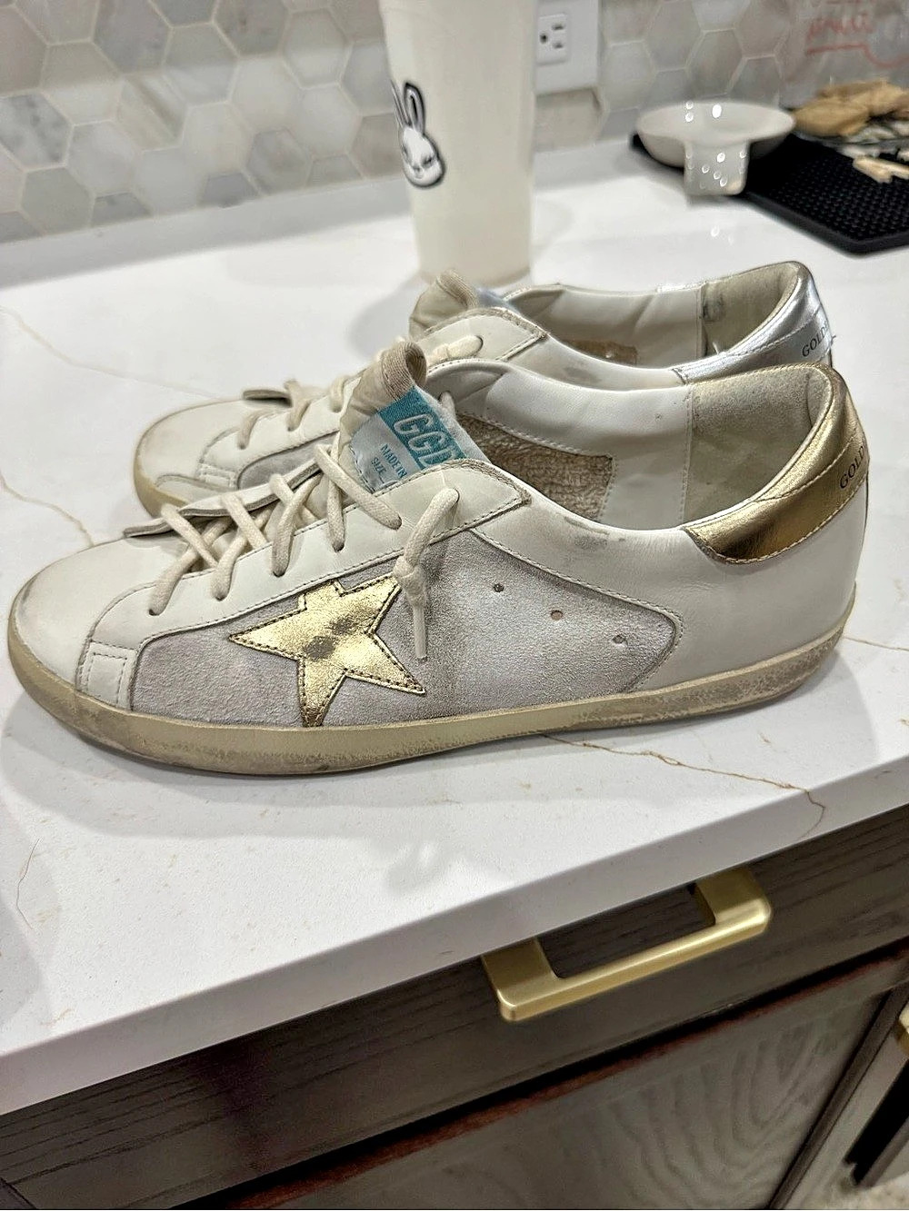 Golden Goose Super-Star Leather Sneakers White & Gold US 40